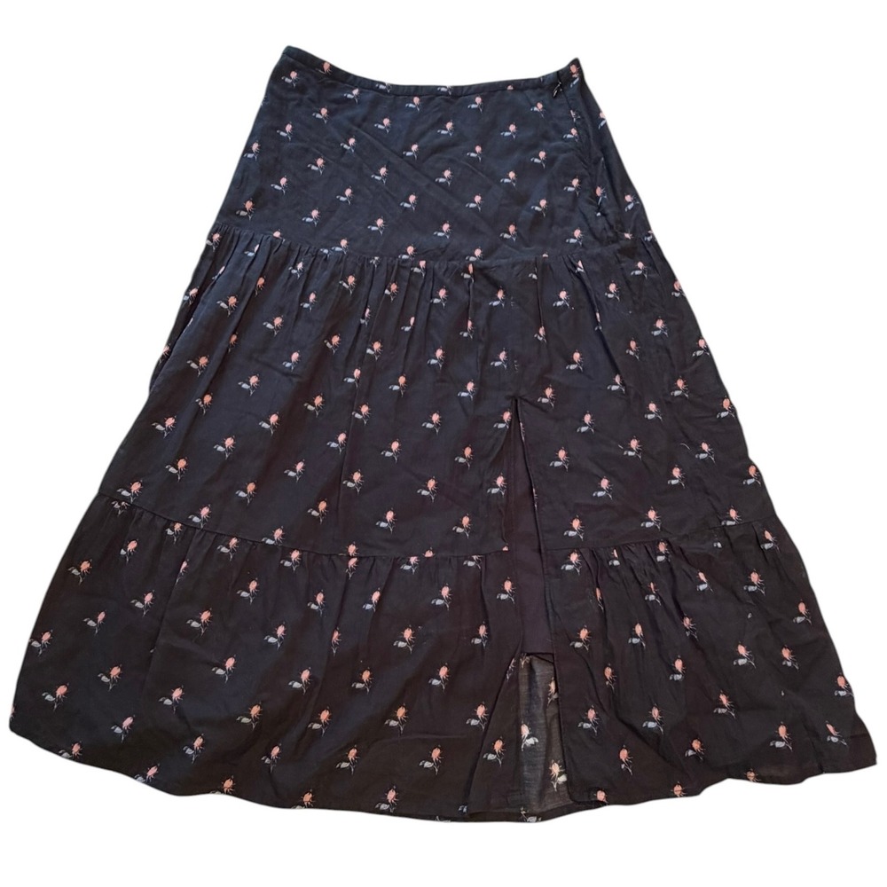 Paige Bestia Midi Skirt Black Blooming Dahlia Rose Bud Floral Cottage Medium - Picture 1 of 8